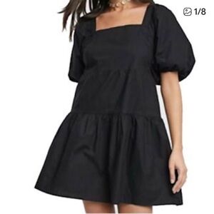 House of Harlow 1960 Black Puff Sleeve Linen Mini Dress
